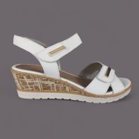 Sandały damskie Remonte R6266-80 Białe | Koturn z Korkiem Skóra