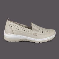 Półbuty damskie Rieker L32F4-60 Beżowe – Wsuwane, Skóra, Antistress