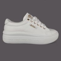 Trampki damskie Lee Cooper LCW-26-44-4074L Białe – Platforma, Złote Logo, Tekstyl