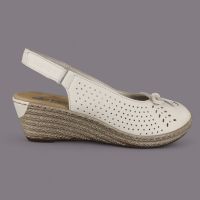 Sandały damskie Rieker 624H1-60 Beżowe – Koturna Jutowa 5,5cm, Skóra, Antistress