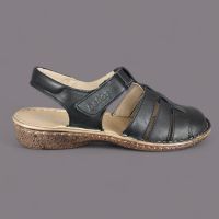 Sandały damskie Helios 159 – czarne, skórzane, zakryte palce, Komfort, polska produkcja