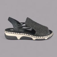 Sandały damskie Rieker 66241-00 Czarne – Antistress Extra Wide, Pleciony Materiał