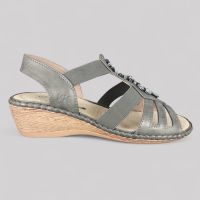 Sandały damskie Wojtyłko 7S26349 Stone – Koturna 5cm, Metaliczne Ozdoby, LightStep