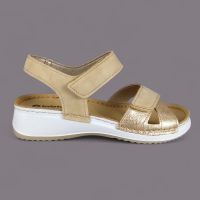 Sandały damskie Inblu SD000005 Złote – Nubuk i Ekoskóra Rattanowa, Koturna 4cm, Vera Pelle