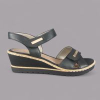 Sandały damskie Remonte R6266-01 Czarne – Skóra, Złote Klamry, Koturna Jutowa