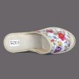 Kapcie damskie KD-LEN-02 – kwiatowe, lniana wkładka, koturna 3,5 cm, polska produkcja