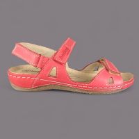 Sandały damskie Helios 205 – czerwone, skórzane, Komfort, 3 rzepy, polskie materiały