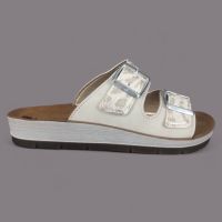 Klapki damskie Inblu CP000063 Białe – Ekoskóra Pantera, Dwie Srebrne Klamry, Vera Pelle