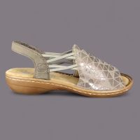 Sandały damskie Rieker 608D1-60 – beżowe, Antistress, nadruk geometryczny, elastyczne gumki