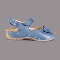 Sandały damskie Helios 266 – granatowe, skórzane, trzy rzepy, Komfort