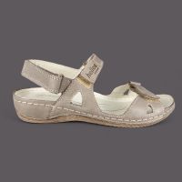 Sandały damskie Helios 205 – beżowe, skórzane, Komfort, 3 rzepy, polskie materiały