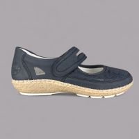 Baleriny damskie Rieker 44859-14 Granatowe – Koturna Jutowa, Antistress, Szerokie w Palcach