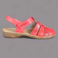 Sandały damskie Helios 159 – czerwone, skórzane, zakryte palce, Komfort, polska produkcja