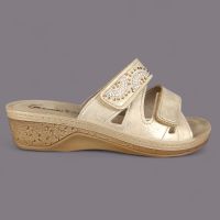 Klapki damskie Inblu PV000015 Złote – Dżety, Koturna Korkowa 4,5cm, Soft Anatomico