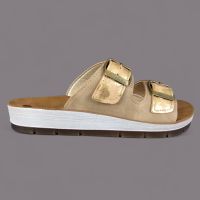 Klapki damskie Inblu CP000063 Rose Gold – Ekoskóra Metaliczna, Dwie Klamry Antyczne Złoto