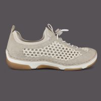  Półbuty damskie Rieker 55960-60 Beżowe – Ażurowa Siatka, Ekoskóra, Antistress