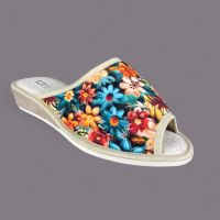 Kapcie domowe damskie Tropikalny Ogród Kwiatowy – Wkładka Len, Klin 3,5cm, Polskie