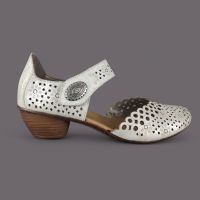 Półbuty Rieker 43753-90 Srebrne Skóra | Wygodne Buty Damskie