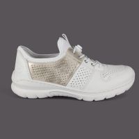 Półbuty Damskie Rieker L3254-80 Białe Złote | Wkładka Memory