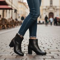 Czarne Skórzane Botki Marco Tozzi 2-25339-45 | Eleganckie Botki na Słupku