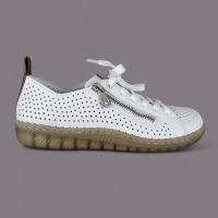 Półbuty damskie Rieker N2405-80 – białe, skórzane, Extra Wide, Antistress, zamek