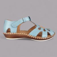 Sandały damskie Loretta Vitale [MODEL] Niebieskie – Skóra, Medalion, Włoskie Wykonanie