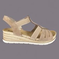 Sandały damskie Inblu RV000018 – jasnobrązowe, ekoskóra nubuk, cyrkonie, koturna 4cm