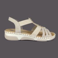 Sandały damskie Rieker 66201-62 – beżowe, Antistress, Extra Wide, złote muszelki