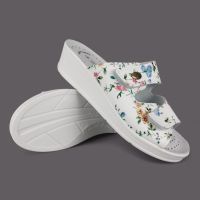 Klapki damskie Sanital Flex 714/I Białe w Kwiaty – Skóra, Anatomico, Made in Italy